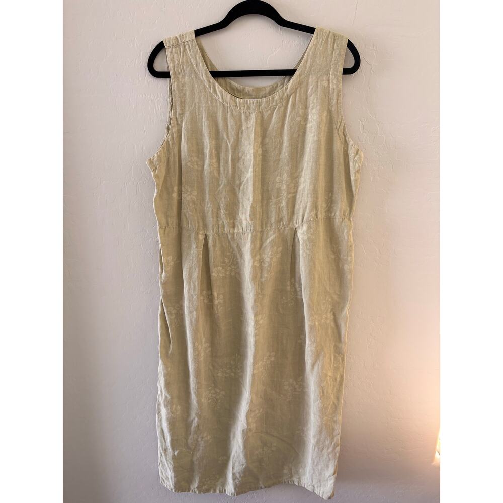 J.Jill Vintage 100% Linen Hawaiian Floral Smock Midi Dress Green Sundress Large